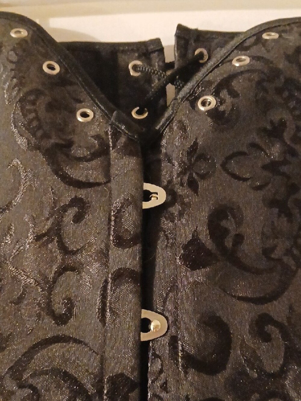 Black Jacquard Corset Brocade Lace-Up Bustier Waist Trainer Large/2X - Picture 3 of 15
